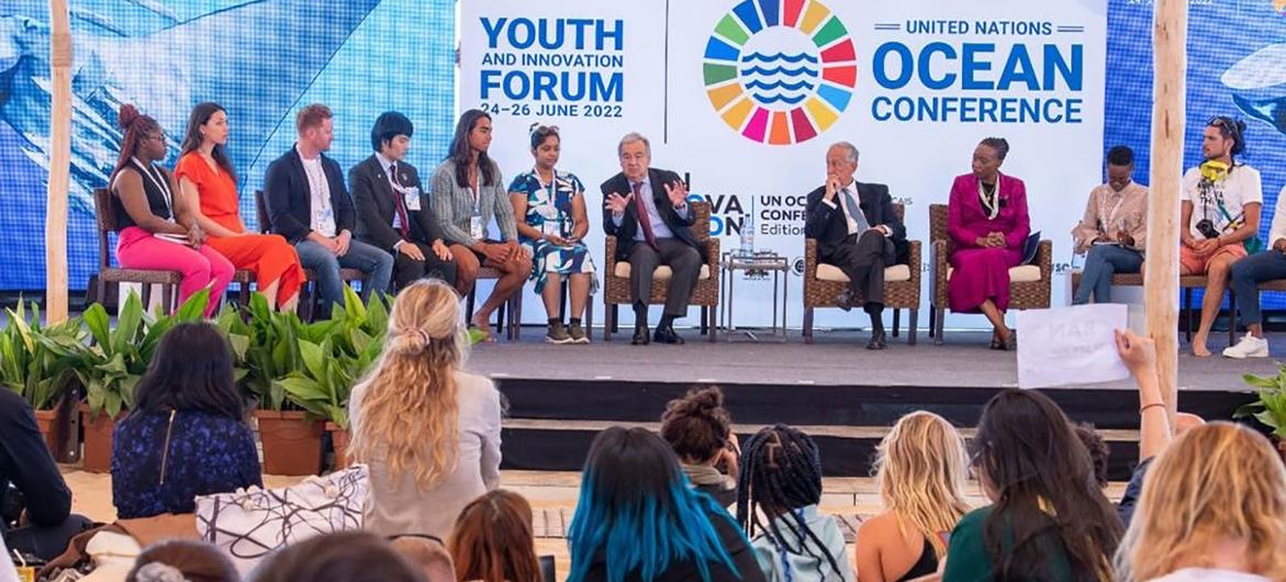 UN Secretary-General Antonio Guterres speaks at the UN Ocean Conference’s Youth and Innovation Forum in Lisbon, Portugal.
