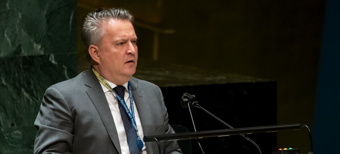Sergiy Kyslytsya, Permanent Representative of Ukraine to the UN, addresses the UN General Assembly Emergency Special Session on Ukraine (file photo).