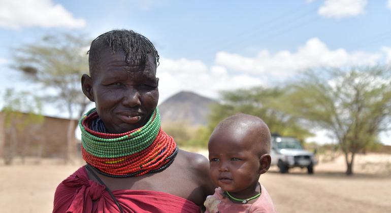 Elimlim Ingolan, 39, with her 7-month-old baby. Women have been disproportionately affected by the drought in Kenya, which has increased their vulnerability to violence and drastically reduced their access to health centres. 