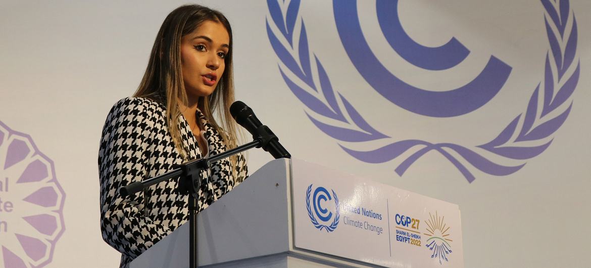 Sophia Kianni, a member of the Secretary-General’s Advisory Group on Climate Change, at the Fashion Industry on the Race to Zero event today.