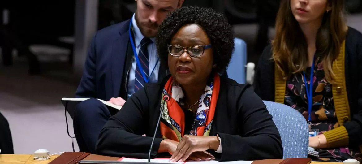 Martha Ama Akyaa Pobee, Assistant Secretary-General for Africa in the Departments of Political and Peacebuilding Affairs and Peace Operations, briefs the Security Council meeting on peace and security in Africa. Martha Ama Akyaa Pobee, Assistant Secretary-General for Africa in the Departments of Political and Peacebuilding Affairs and Peace Operations, briefs the Security Council meeting on peace and security in Africa.