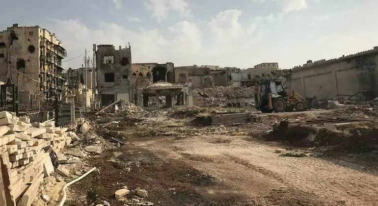Destroyed buildings in Aleppo city, Syria, where chemical weapons were allegedly used. (file) Destroyed buildings in Aleppo city, Syria, where chemical weapons were allegedly used. (file)