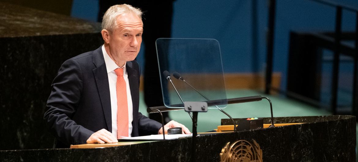 UN General Assembly President Csaba Kőrösi addresses the 17th plenary meeting of the resumed Eleventh Emergency Special Session on Ukraine.