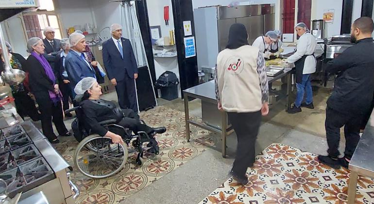 Resident Coordinators from the Arab region engaging with women and persons with disabilities benefiting from Access Kitchen, a project supported by UN Women and UNICEF Lebanon, in Beirut, Lebanon.