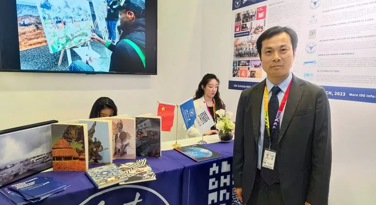 Professor Shijian Luo, Dean of the International School of Design, Ningbo Innovation Centre, Zhejiang University, at an education-related exhibit during the LDC5 Conference in Doha, Qatar. Professor Shijian Luo, Dean of the International School of Design, Ningbo Innovation Centre, Zhejiang University, at an education-related exhibit during the LDC5 Conference in Doha, Qatar.