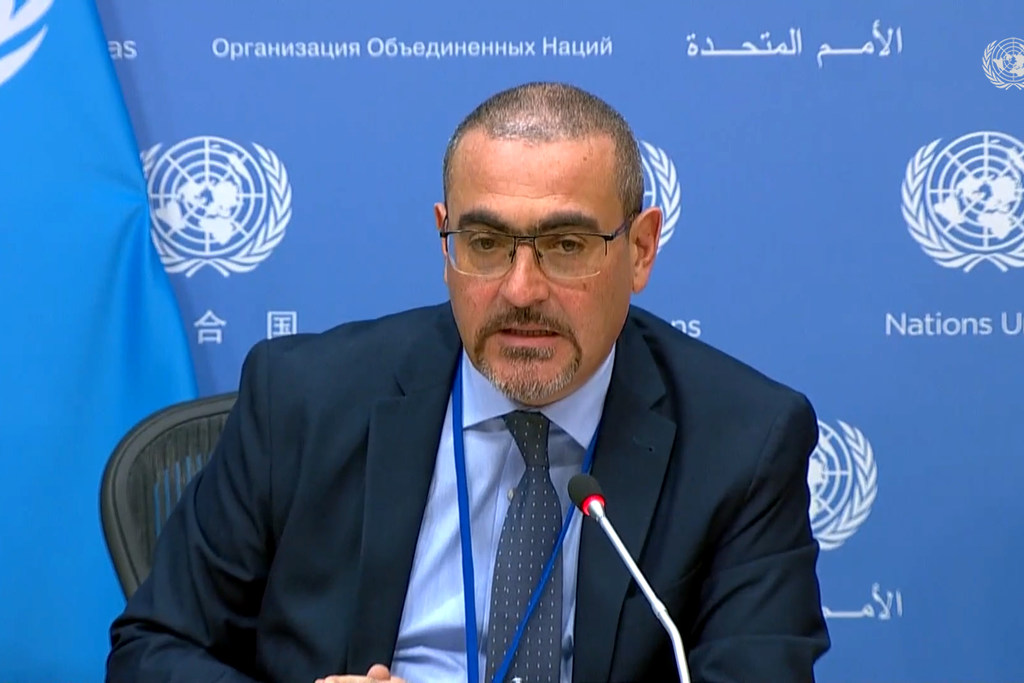 Ramiz Alakbarov, UN Resident Coordinator in Afghanistan, briefs journalists at a press conference on the situation in Afghanistan.