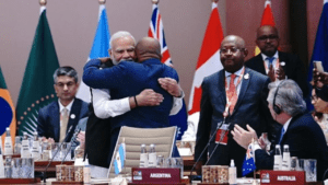 Modi ceremoniously used a gavel, striking it three times to symbolize the African Union's entry into this influential consortium.