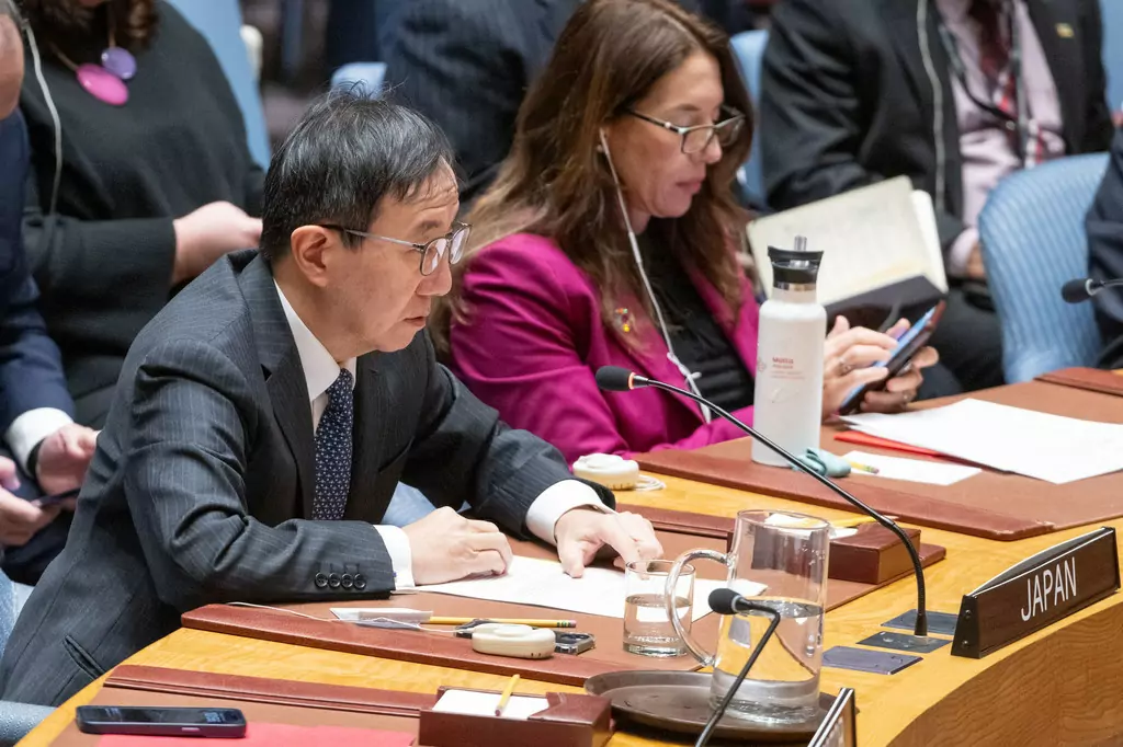 Ambassador Yamazaki Kazuyuki of Japan addresses the UN Security Council meeting on the situation in the Middle East, including the Palestinian question. Ambassador Yamazaki Kazuyuki of Japan addresses the UN Security Council meeting on the situation in the Middle East, including the Palestinian question.