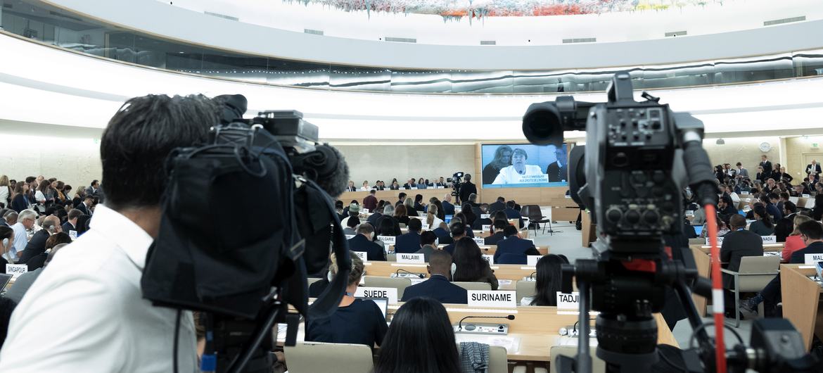 Michelle Bachelet, the UN High Commissioner for Human Rights, speaks at the Human Rights Council in 2018. (file)