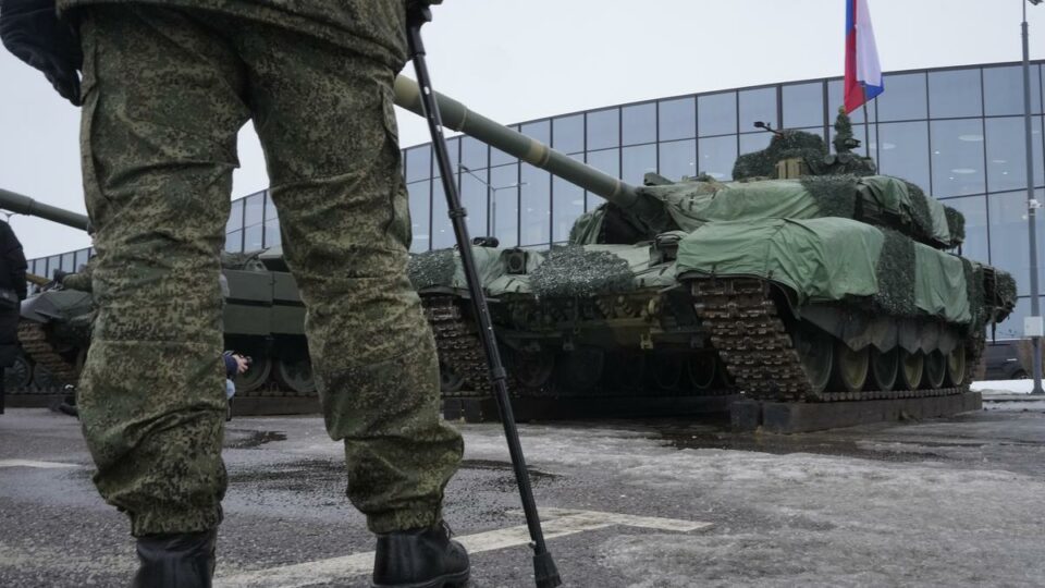 A low-angle shot of a tank of the army of Russia.