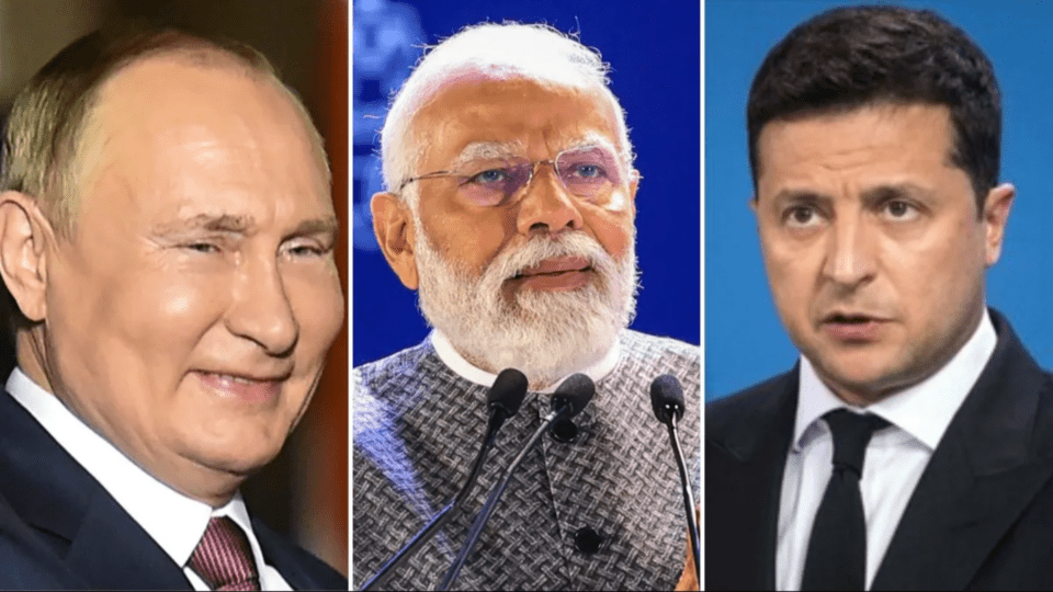 A collage of Putin, Modi and Zelenskyy